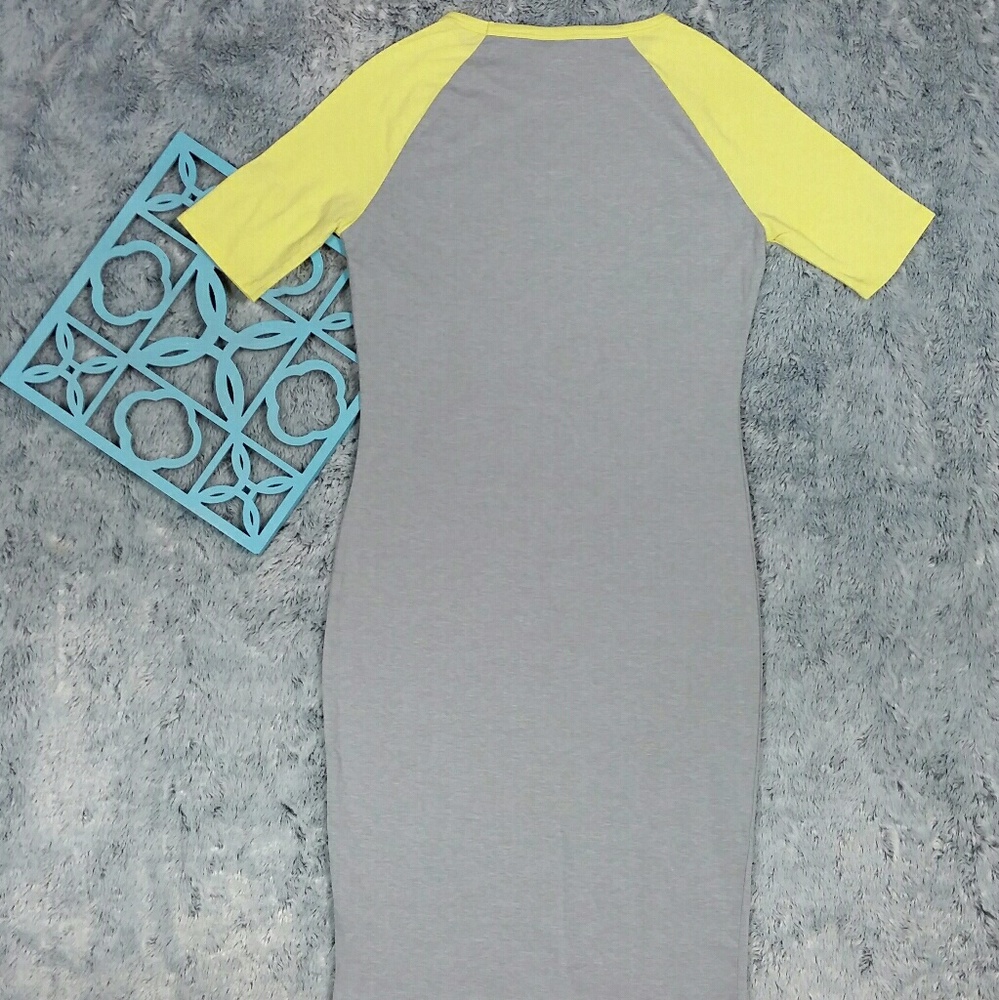 SOLD NWT LuLaRoe Julia Dress Gray & Yellow - Picture 4 of 4