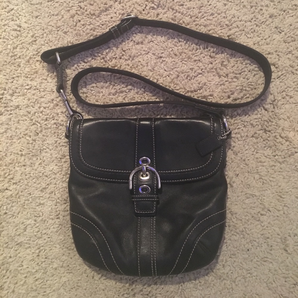 Coach black leather cross body purse