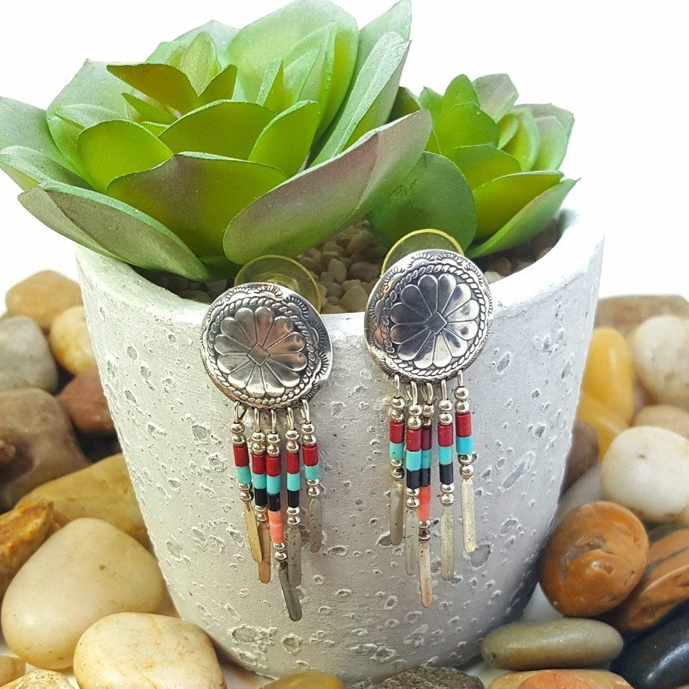 Quoc Turquoise Native American Vintage Earrings