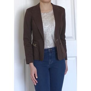 Caché Brown Single Button Blazer w/ Gold Chains