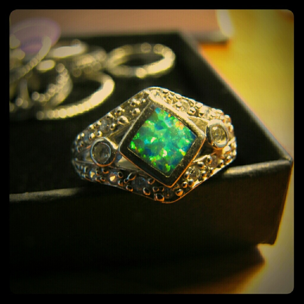 Opal and Cubic Zarconia Ring