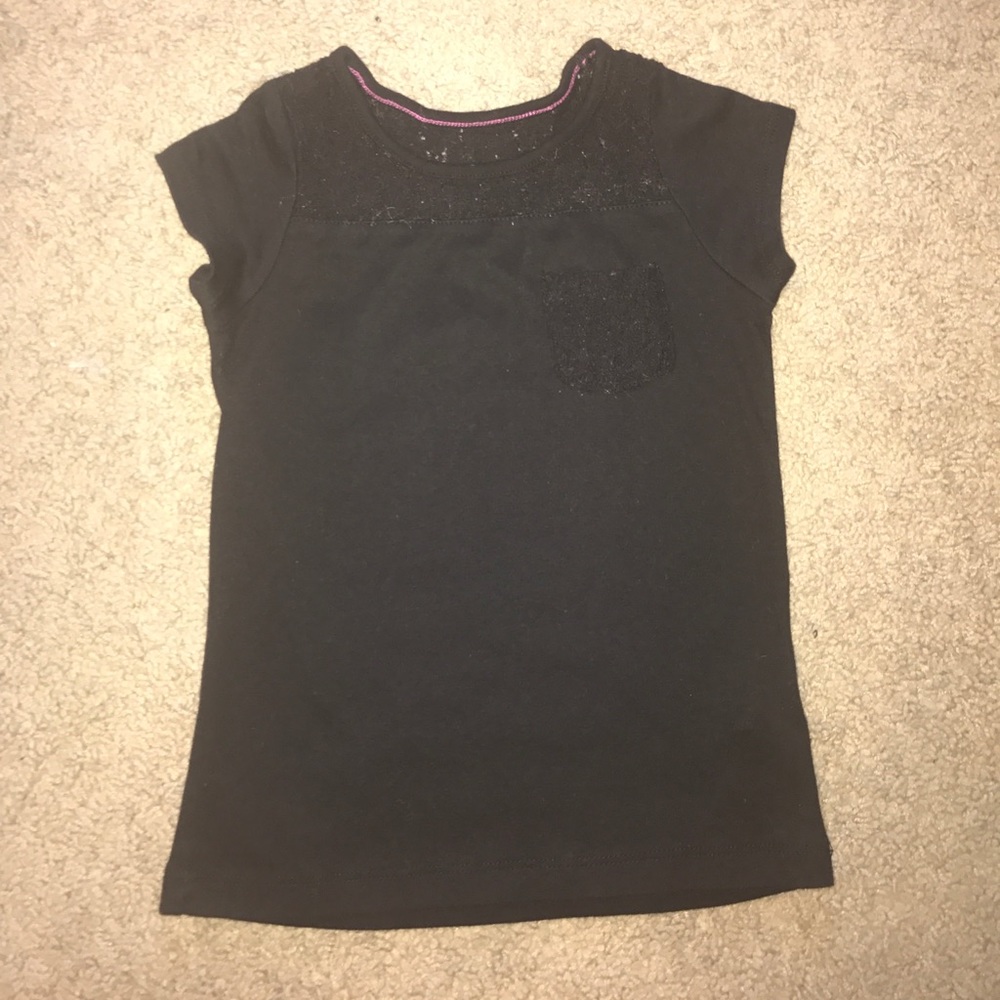 Girls Black Short Sleeve T-Shirt With Pocket