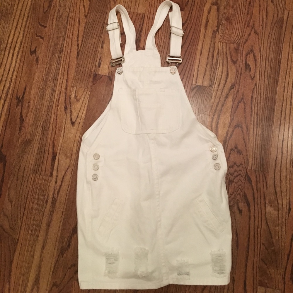 White denim overall dress