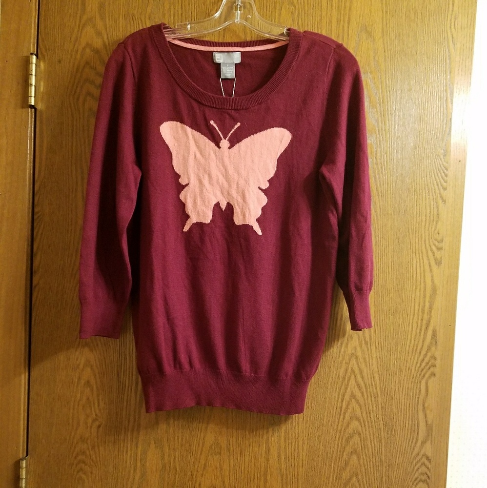 JC Penney's Burgundy Sweater/Light Pink Graphic