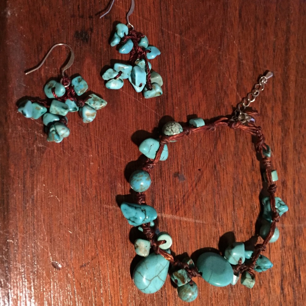 Genuine Turquoise Bracelet & Earrings