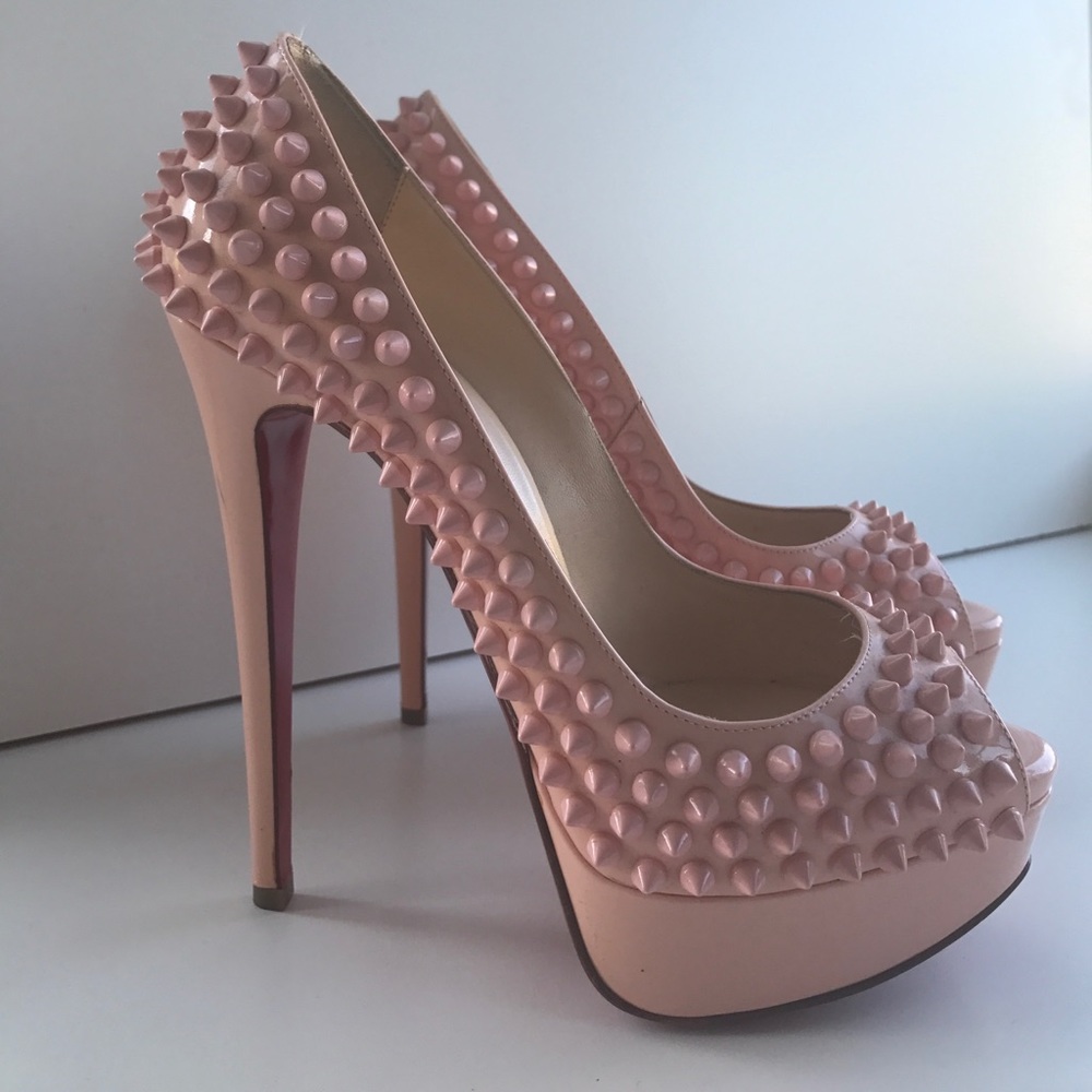 Christian Louboutin Pink Lady Peep Heels Spiked