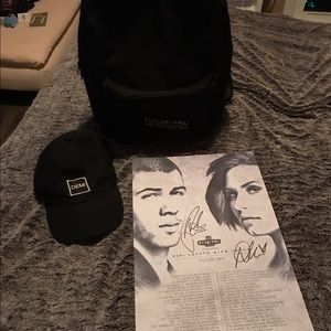 Autographed Demi & Nick poster, bookbag & hat