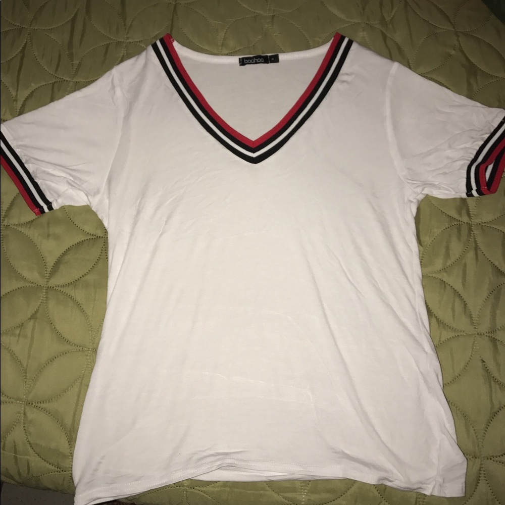 White Tee with Black and Red Outline