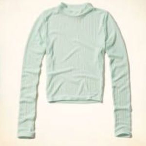Hollister Ribbed Turquoise Mock Neck Shirt