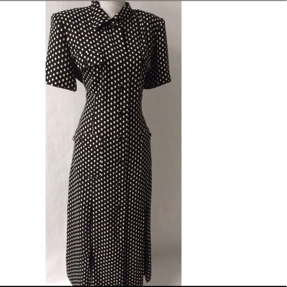 Vintage Dresses & Skirts - Pleated Polka Dot Dress Size Large