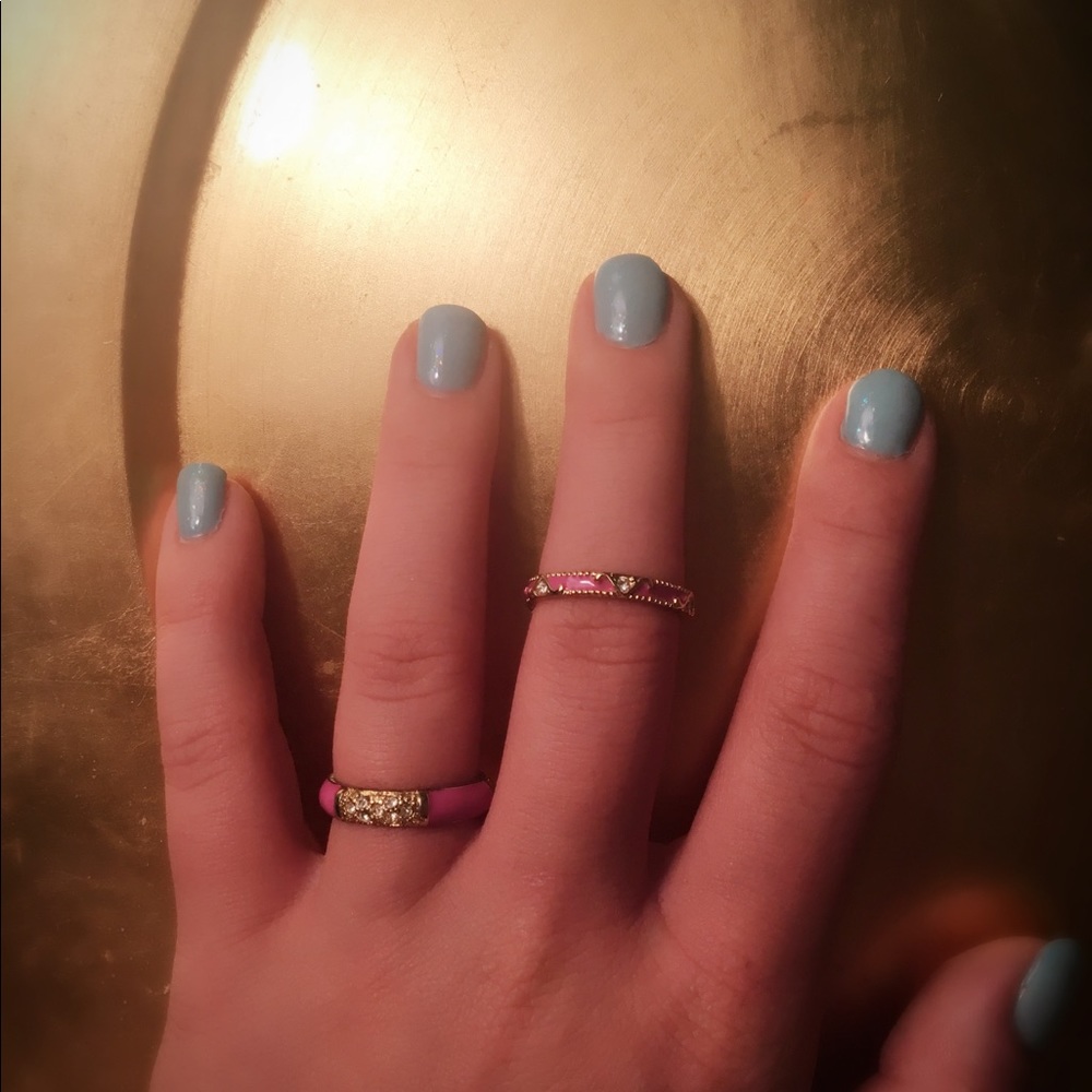 2 Pink + Gold Stackable Rings - Picture 2 of 2