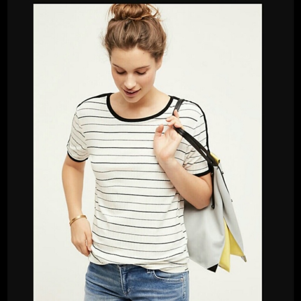 Morgan Anthropologie Postmark Black White Top- Sm
