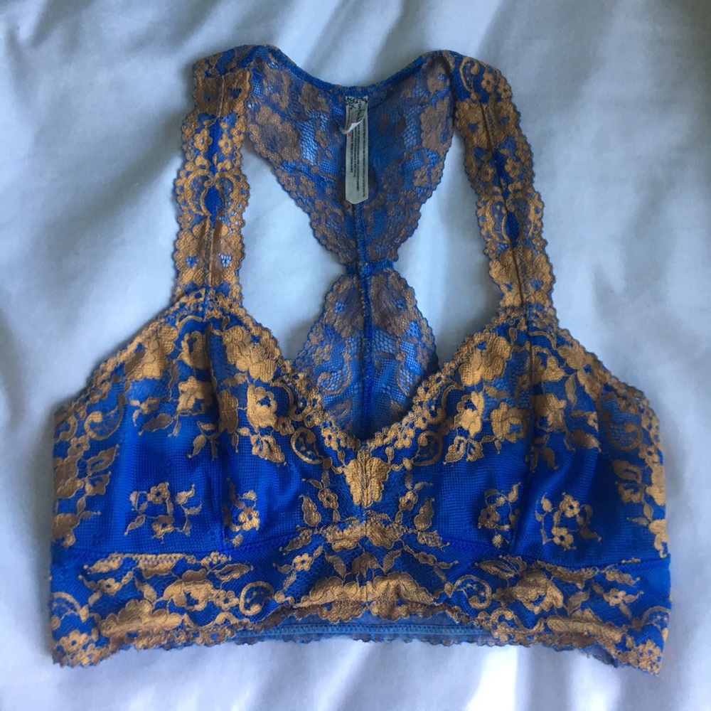 Free People Gold & Blue Lace Racerback Bralette