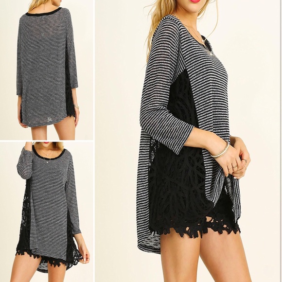 ONE LEFT (white one) Loose Fit Striped Lace Shirt - Picture 2 of 2