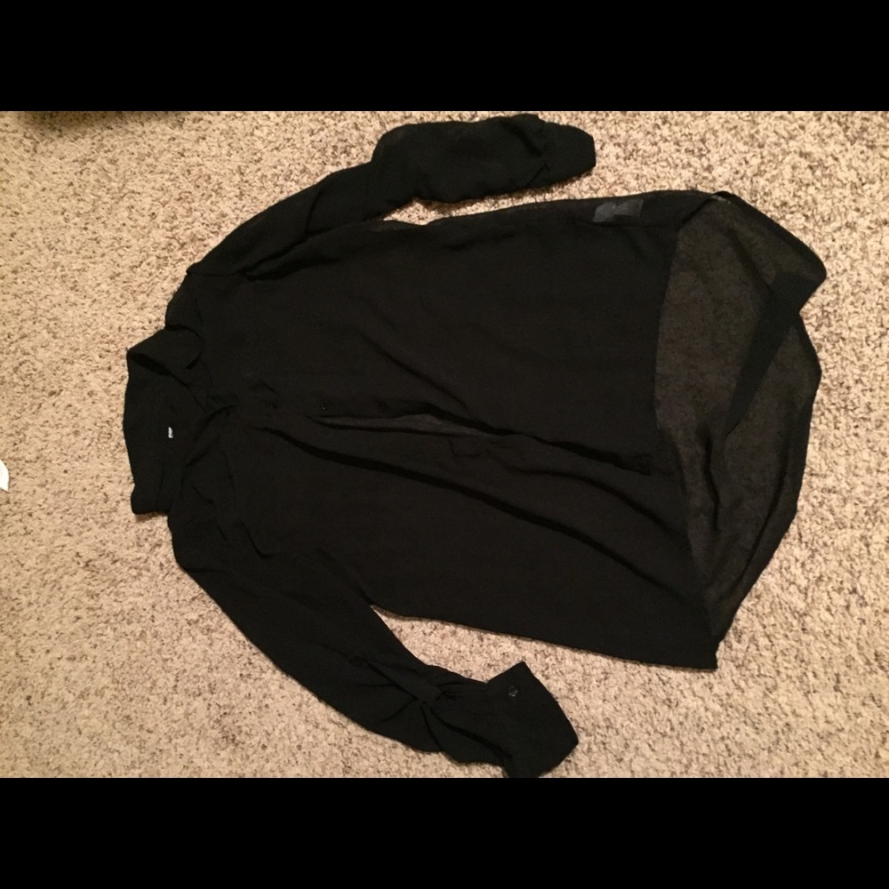 Versatile black sheer button up shirt