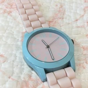 Baby pink and blue watch with rubber strap