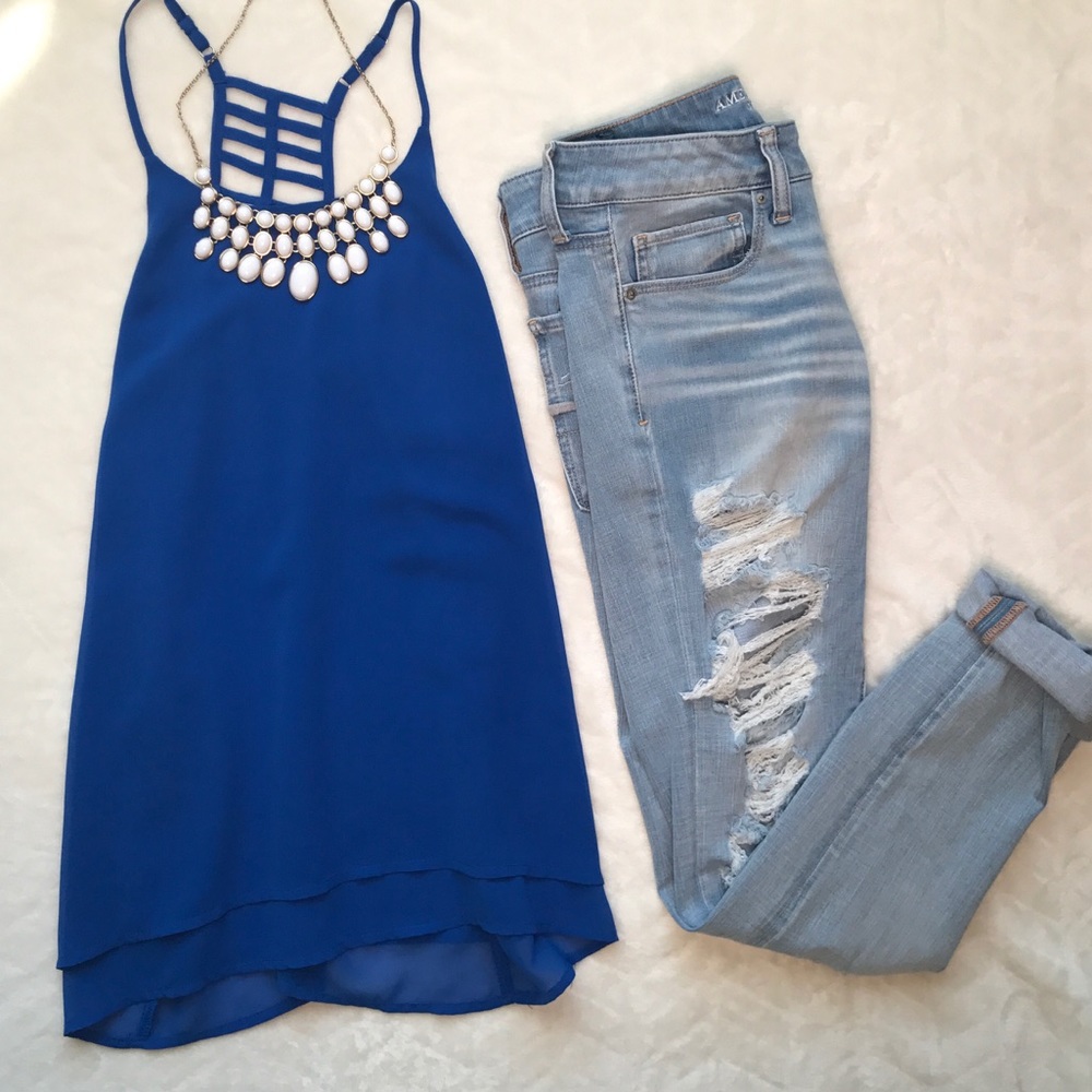 Blue flowy racerback tank