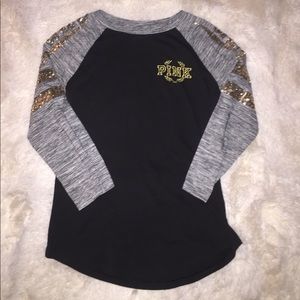 VS Pink Black Fitted Sequined Tee