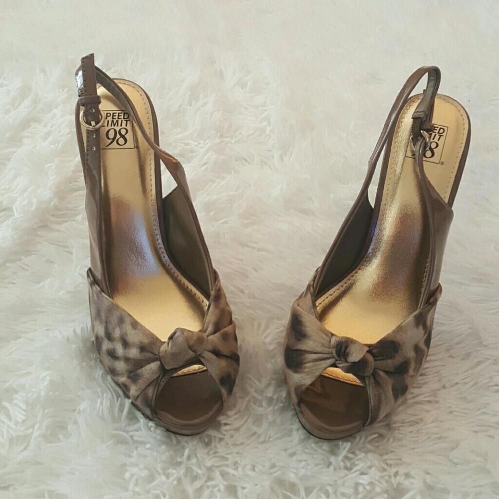 Peep Toe Slingback High Heels Brown Cheetah