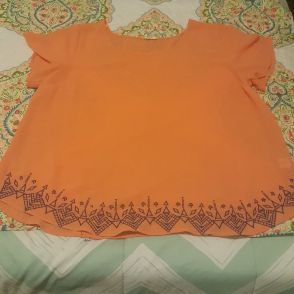 Plus salmon sheer boutique tunic with navy trim