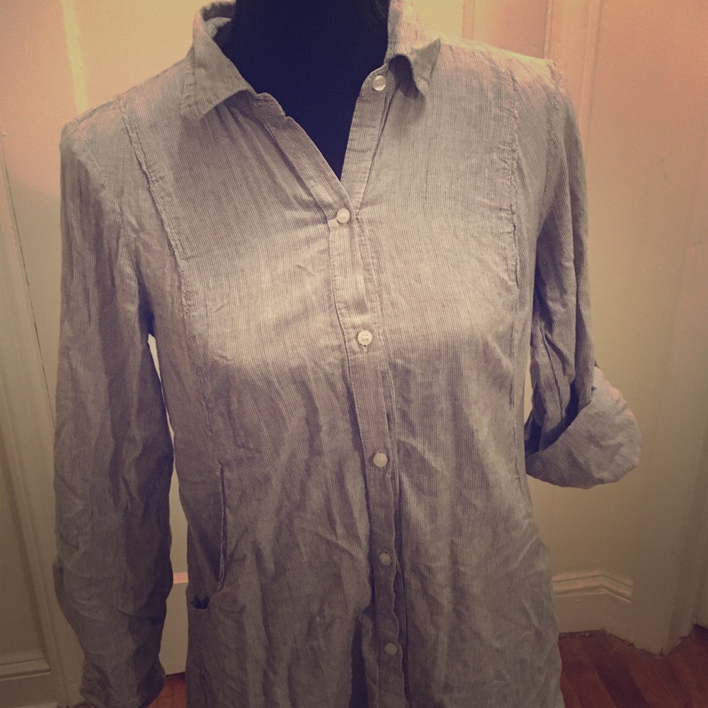 Button down, pinstripe blouse