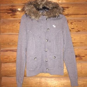 Abercrombie & Fitch Gray Zip Up Jacket w/ Fur