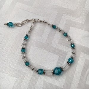 Swarovski/Sterling Teal/Clear/Bali Bracelet 6.25"