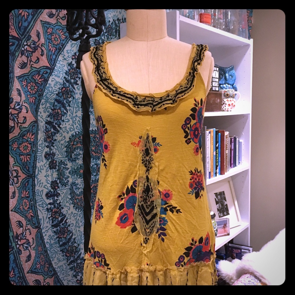 Gold racerback floral & sequined tunic