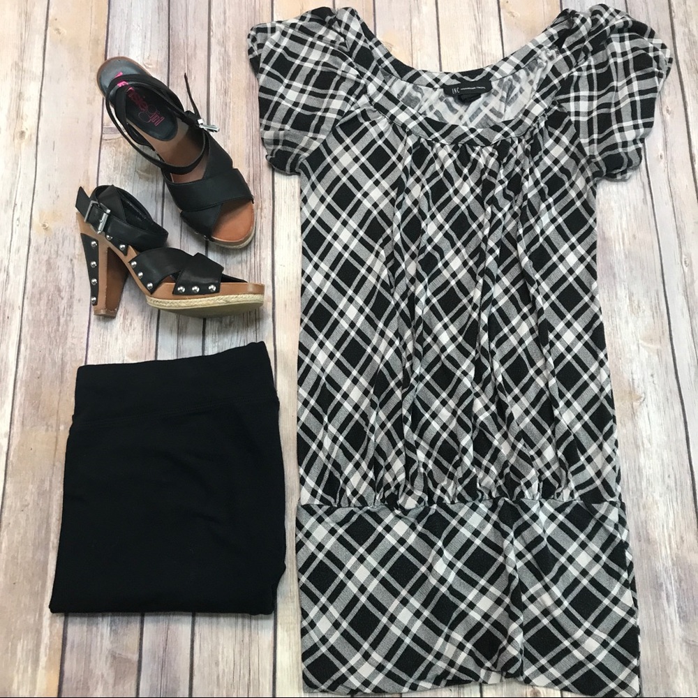 INC Shirt-Dress, Black & Cream Plaid, Sz Small