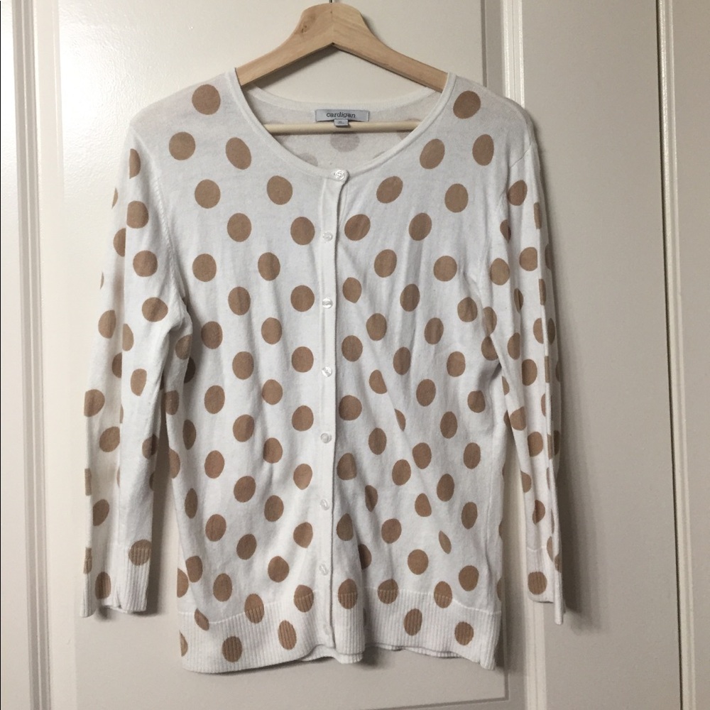White and tan polka dot cardigan