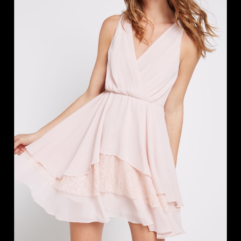 BCBGeneration rose pink lace inset surplice dress