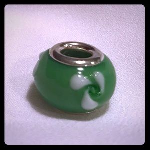 Green Glass Bead with White Swirl