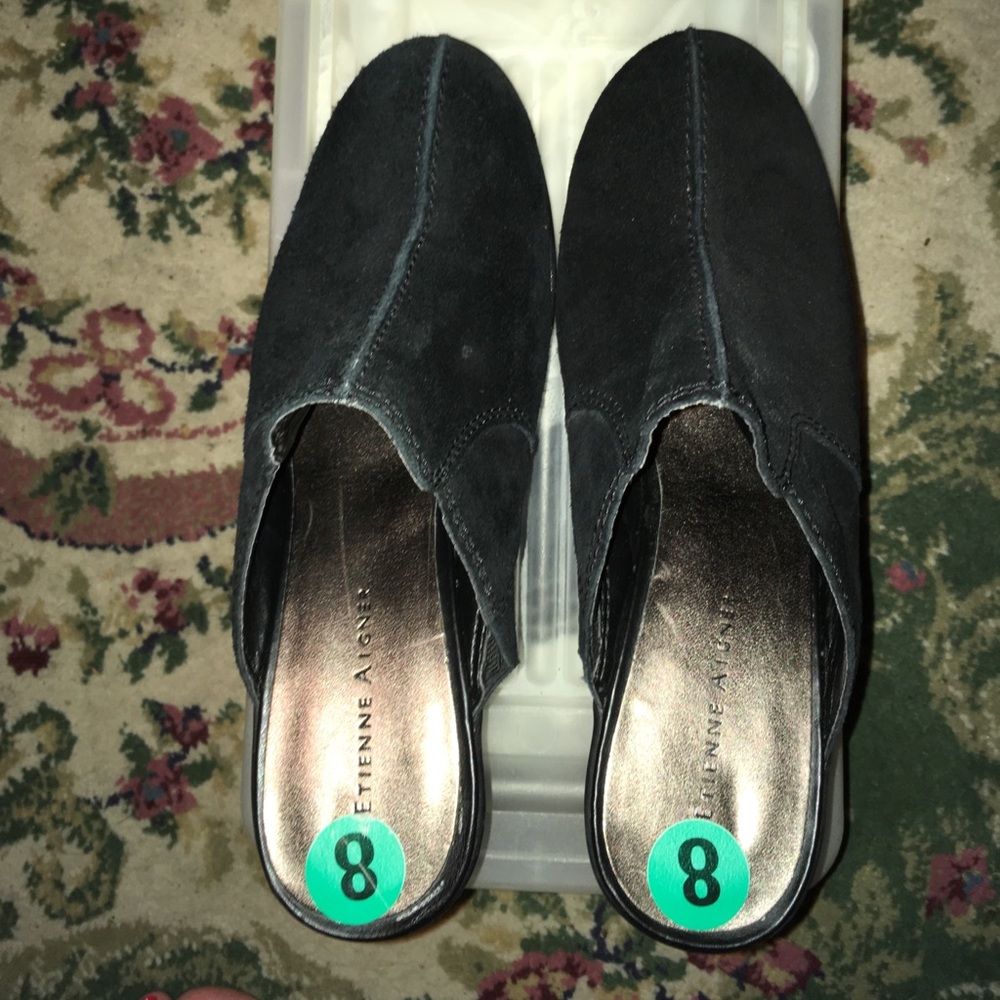 Etienne Aigner Black Suede Mules