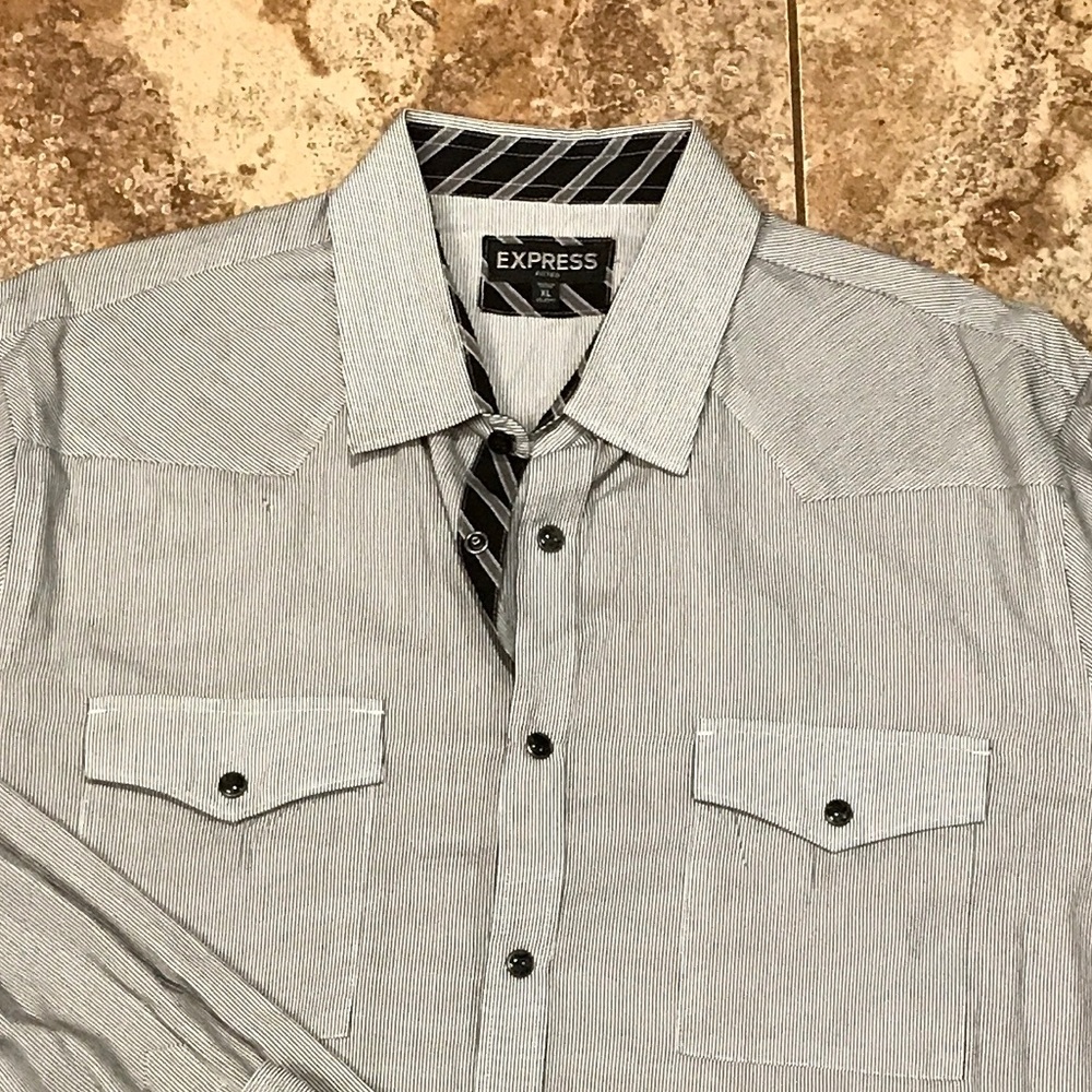 Express Men's fitted pinstripe button up shirt, XL