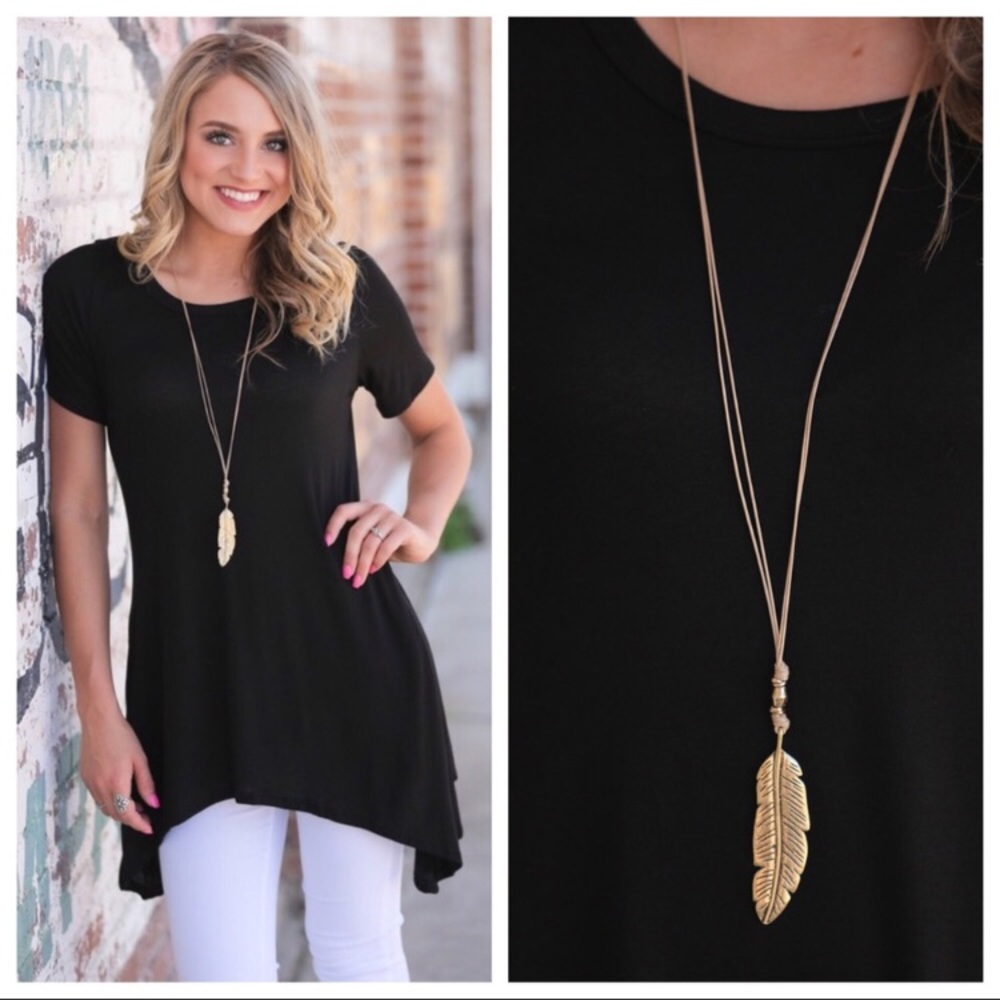 Antique Gold Feather Necklace