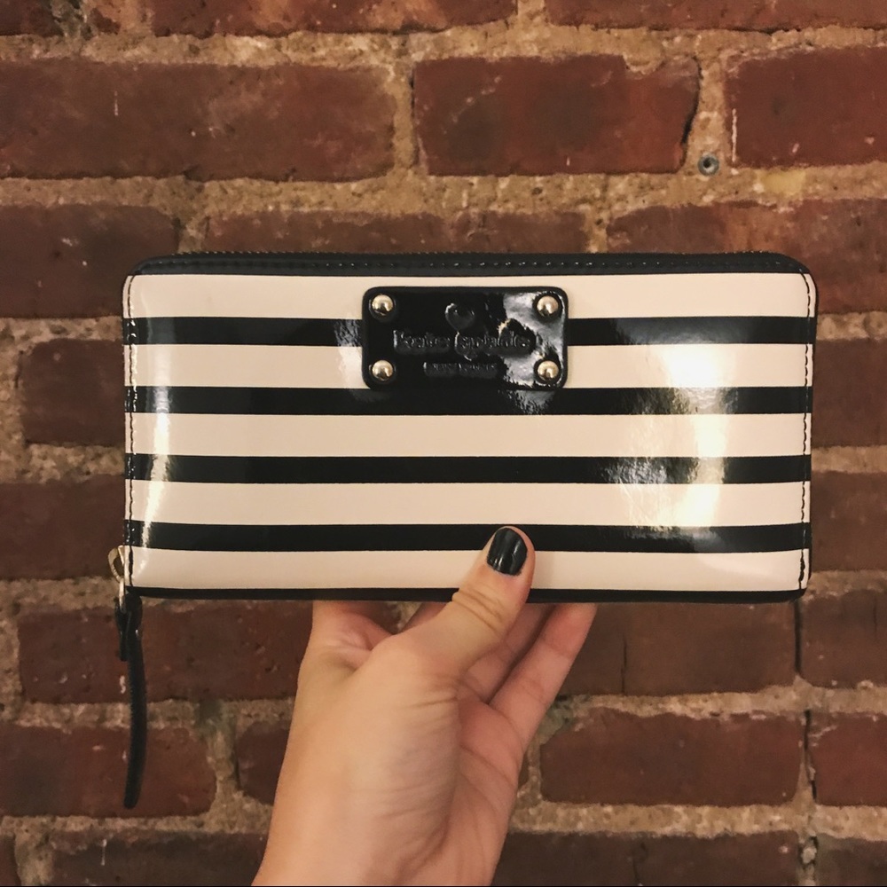 Kate Spade Black and Cream Striped Neda Wallet