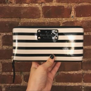 Kate Spade Black and Cream Striped Neda Wallet
