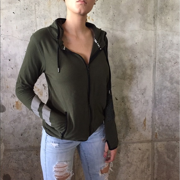 PINK Victoria's Secret Tops - PINK Green Runner's Hoodie