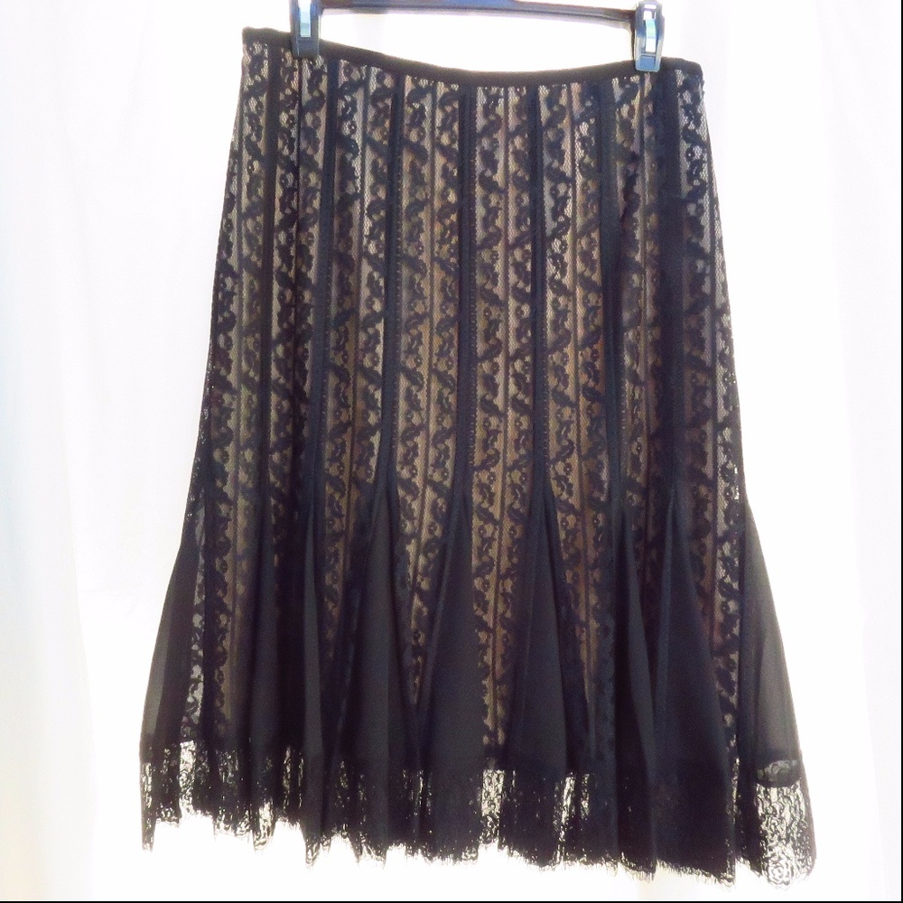 NWOT Ann Taylor Loft Black Lace Midi A-Line Skirt