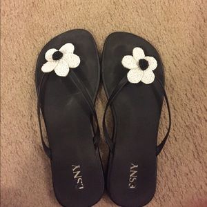 Beaded flower ESNY flip flops
