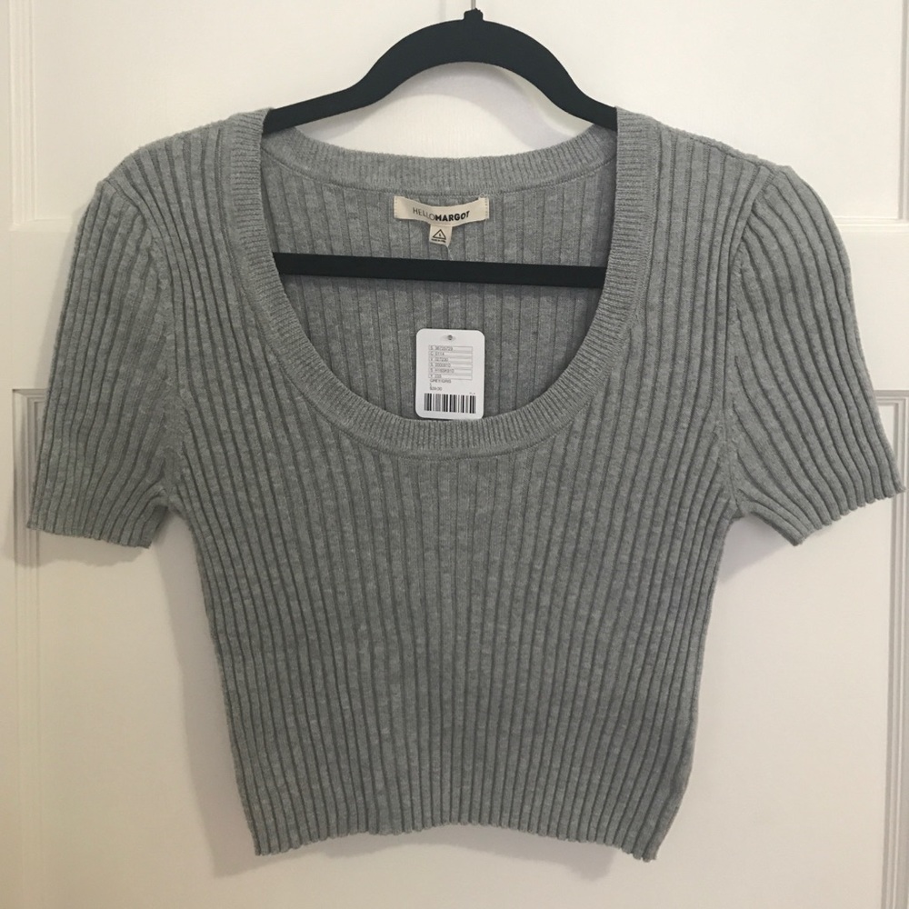 Hello Margot grey ribbed crop top
