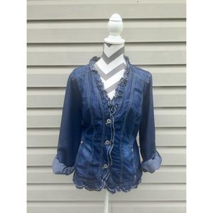 LANE BRYANT WOMENS RUFFLED DENIM JEAN JACKET SZ 24