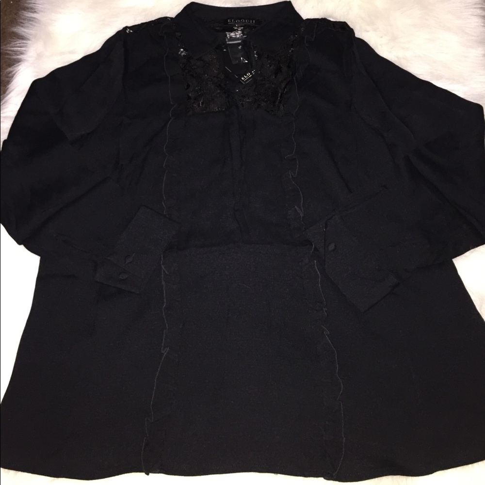 Eloquii Black lace tie blouse size 18 20 - Picture 4 of 8