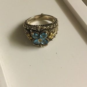 Barbara Bixby Silver & 18K Gl Gemstone Flower Ring