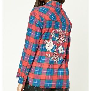 Rose Embroidered Plaid Shirt