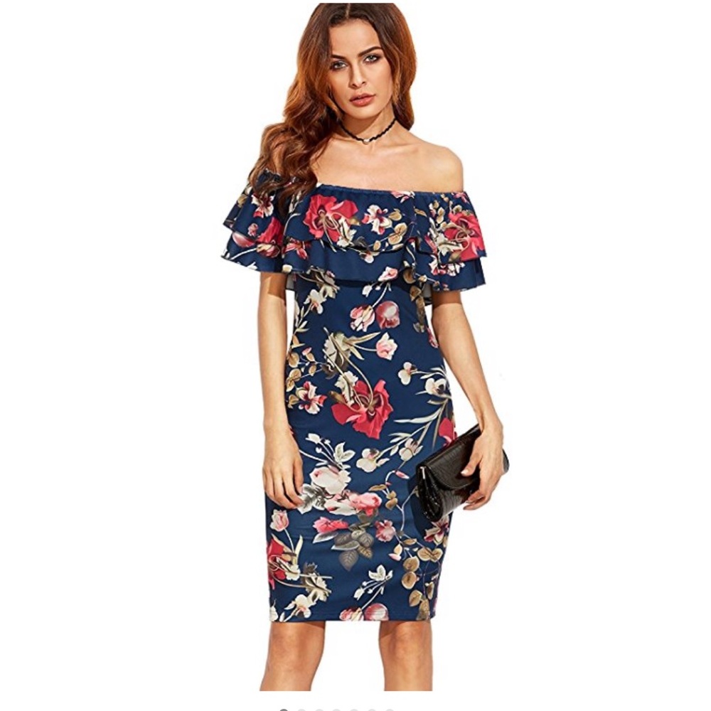 Floral Ruffle Off Shoulder Dress