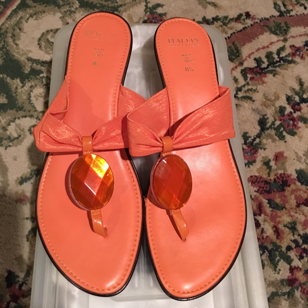 Italian Shoemakers Stretch Jeweled Sandal- Peach