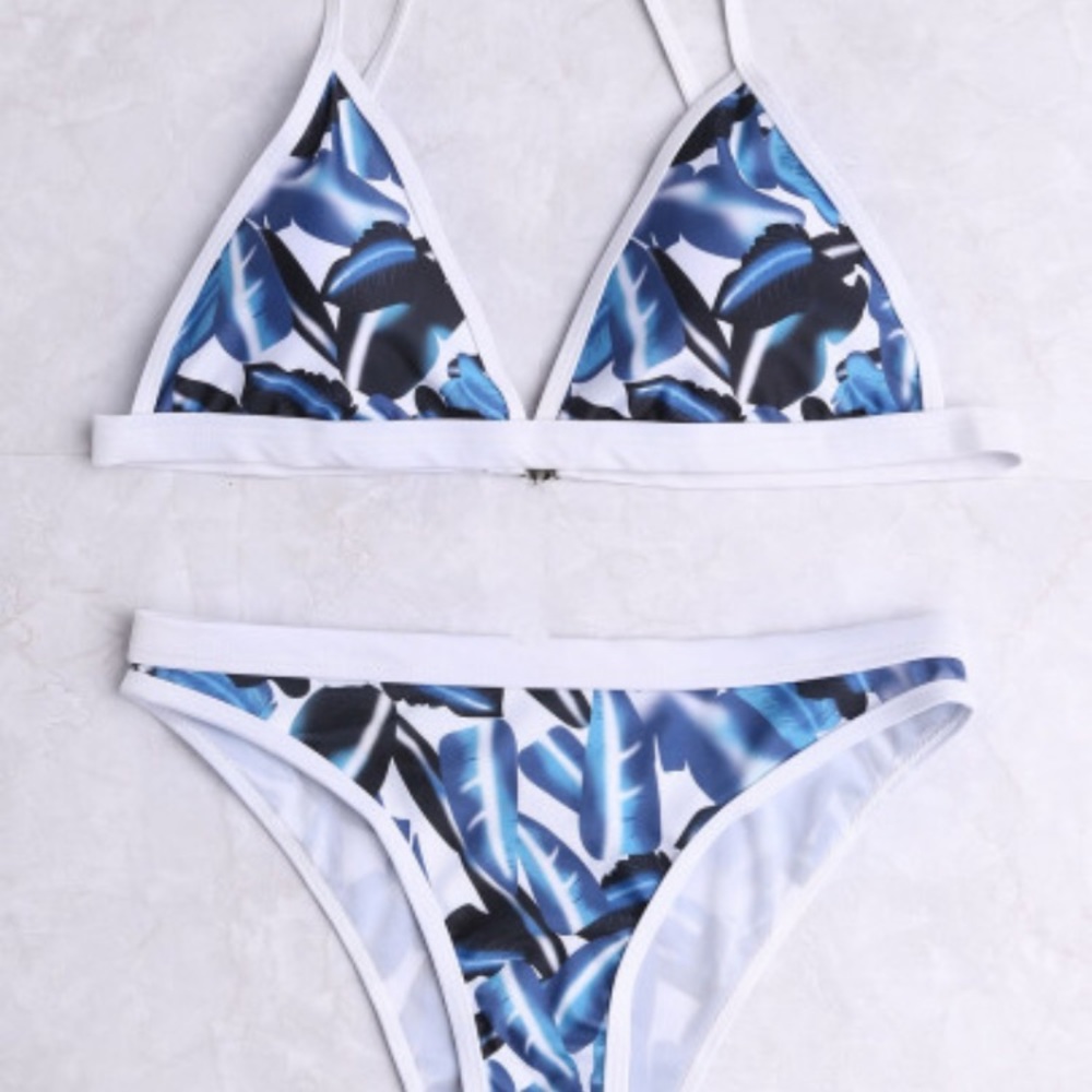 Leaf Print Triangle Bikini Set