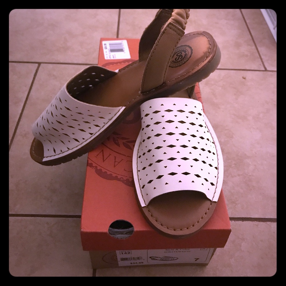 White and Beige Flat Sandal