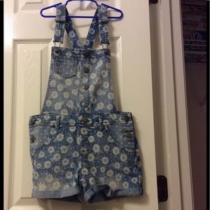 Girls printed jean short overalls